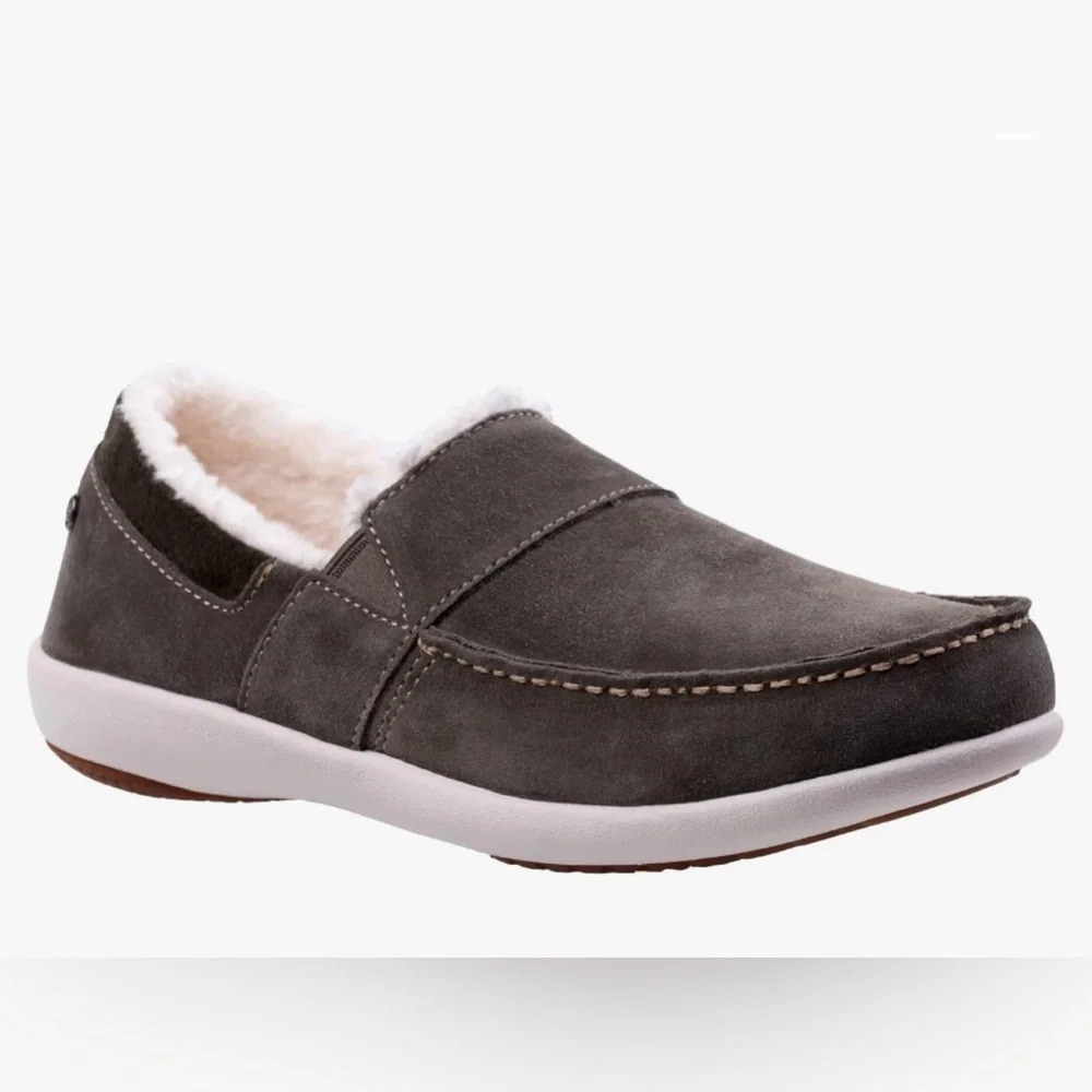 SPENCO Women’s 7.5 WIDE Fiesta Cozy Slip-On Olive Suede Orthotic Blended Wool